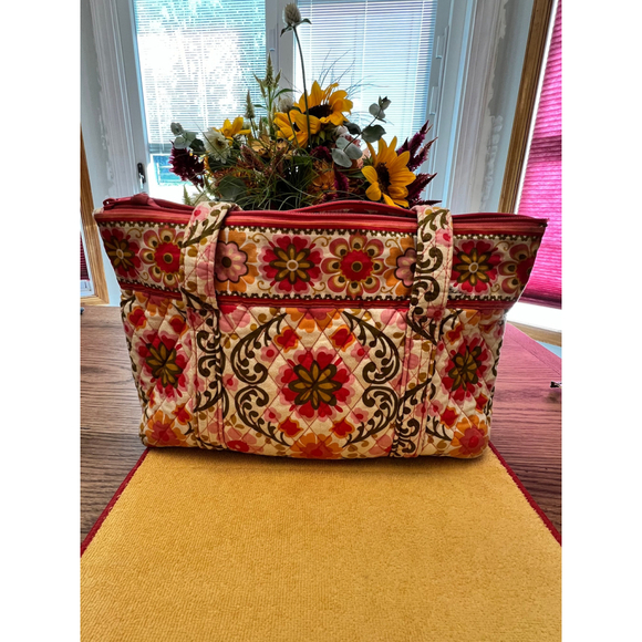 Vera Bradley Tote Bag Pink Red Floral - Picture 3 of 5